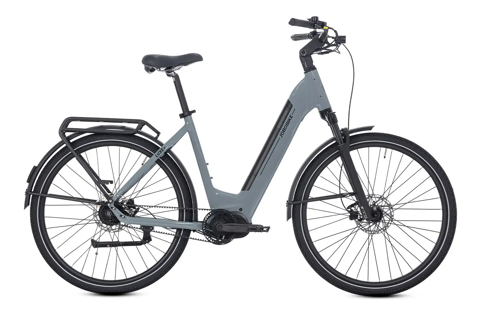 Silver grey e-bike with powerful mid-drive motor
